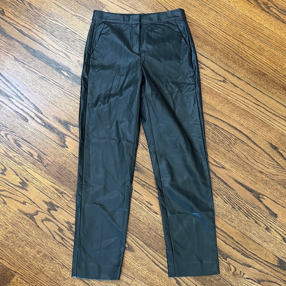 B17 J. Crew Kate Women’s 2 Tall Faux Leather Black Straight/Slim Leg Pants